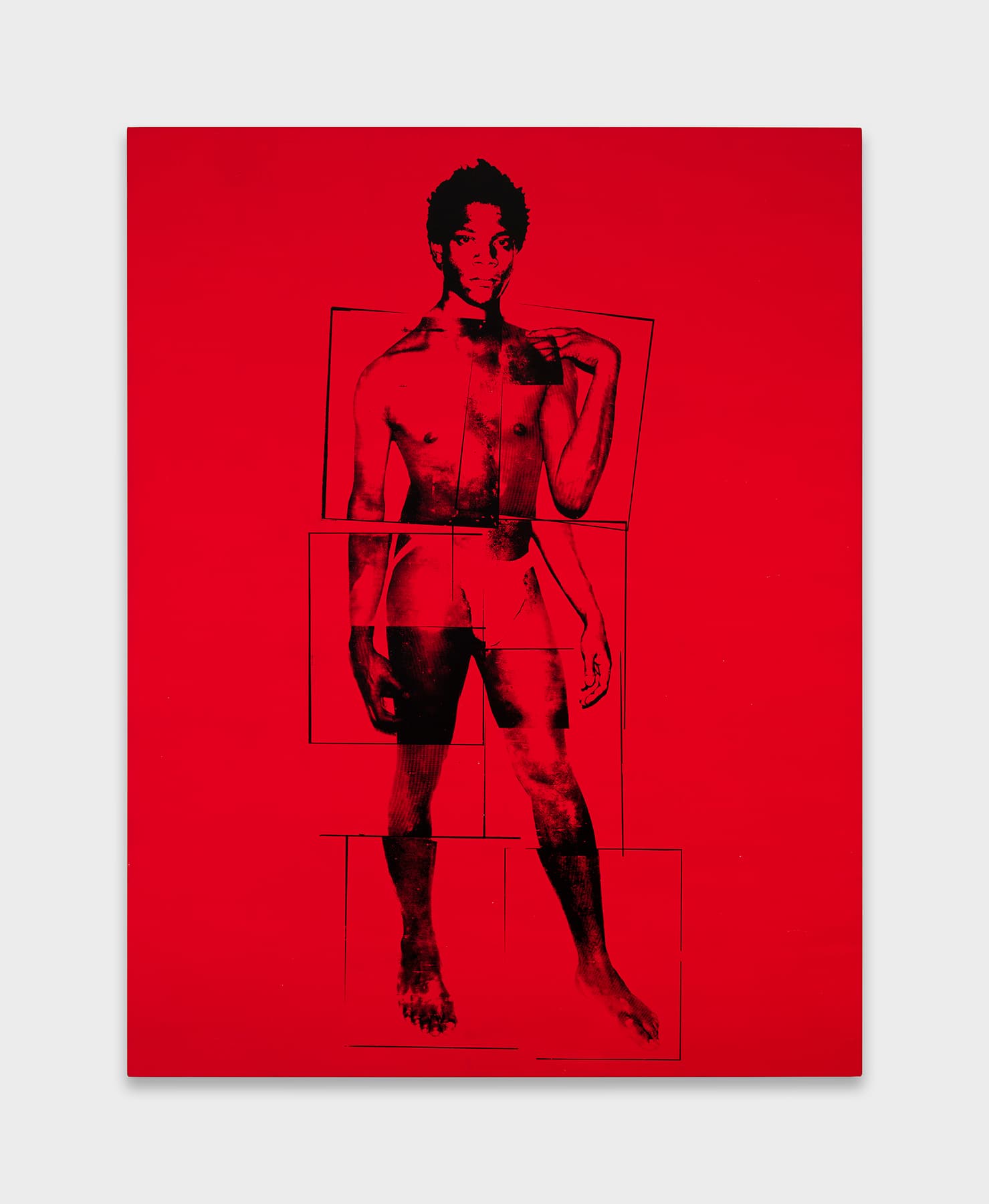 Andy Warhol, Reel Basquiat, 1984. Acrylic and silkscreen ink on canvas, 90 × 70 inches. © Andy Warhol Foundation for the Visual Arts, Inc. / Artists Rights Society (ARS). Courtesy Lonian Gallery.