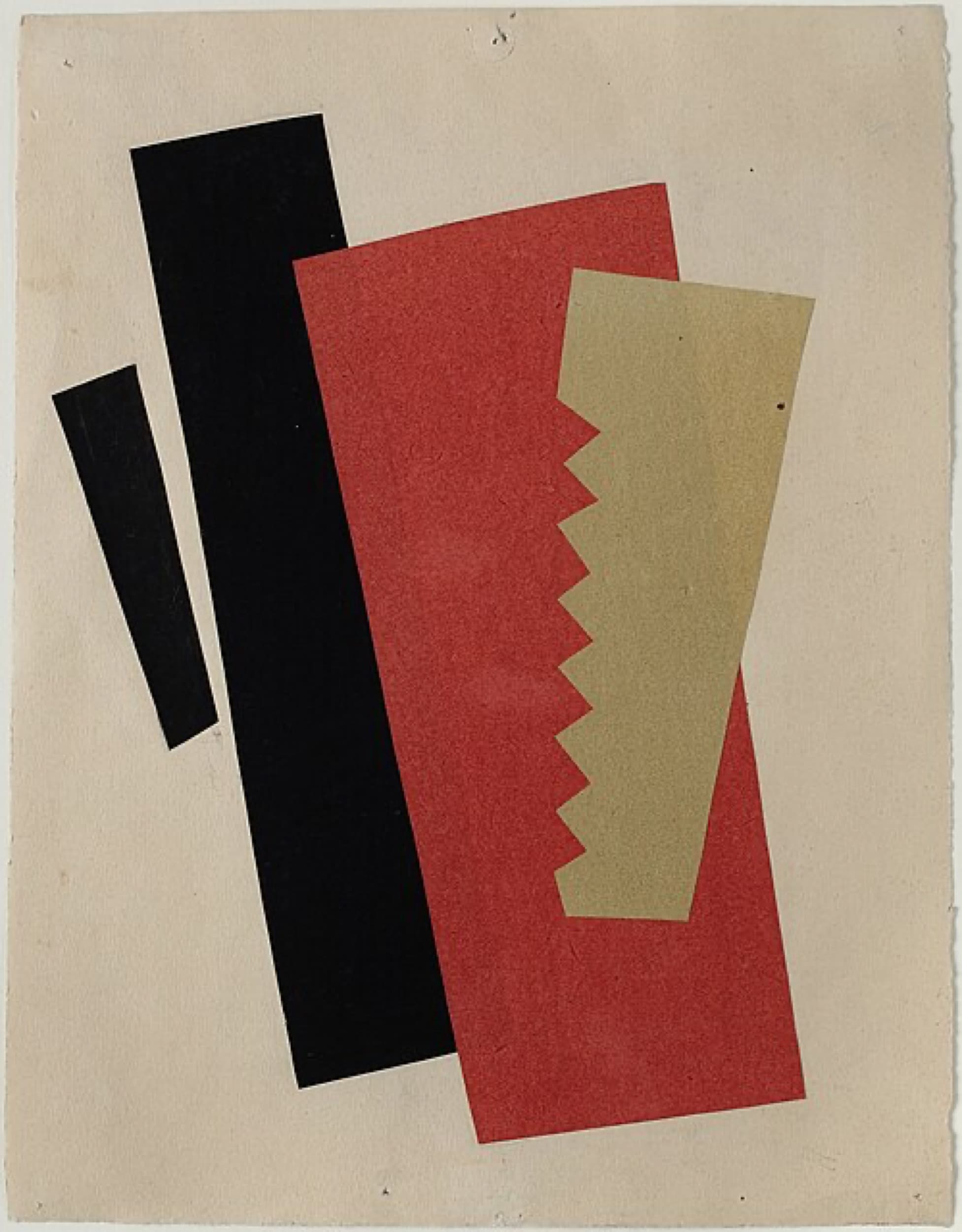 Liubov Popova, Composition (Red-Black-Gold), 1920. Collage, 11 ⅖ × 9 inches.