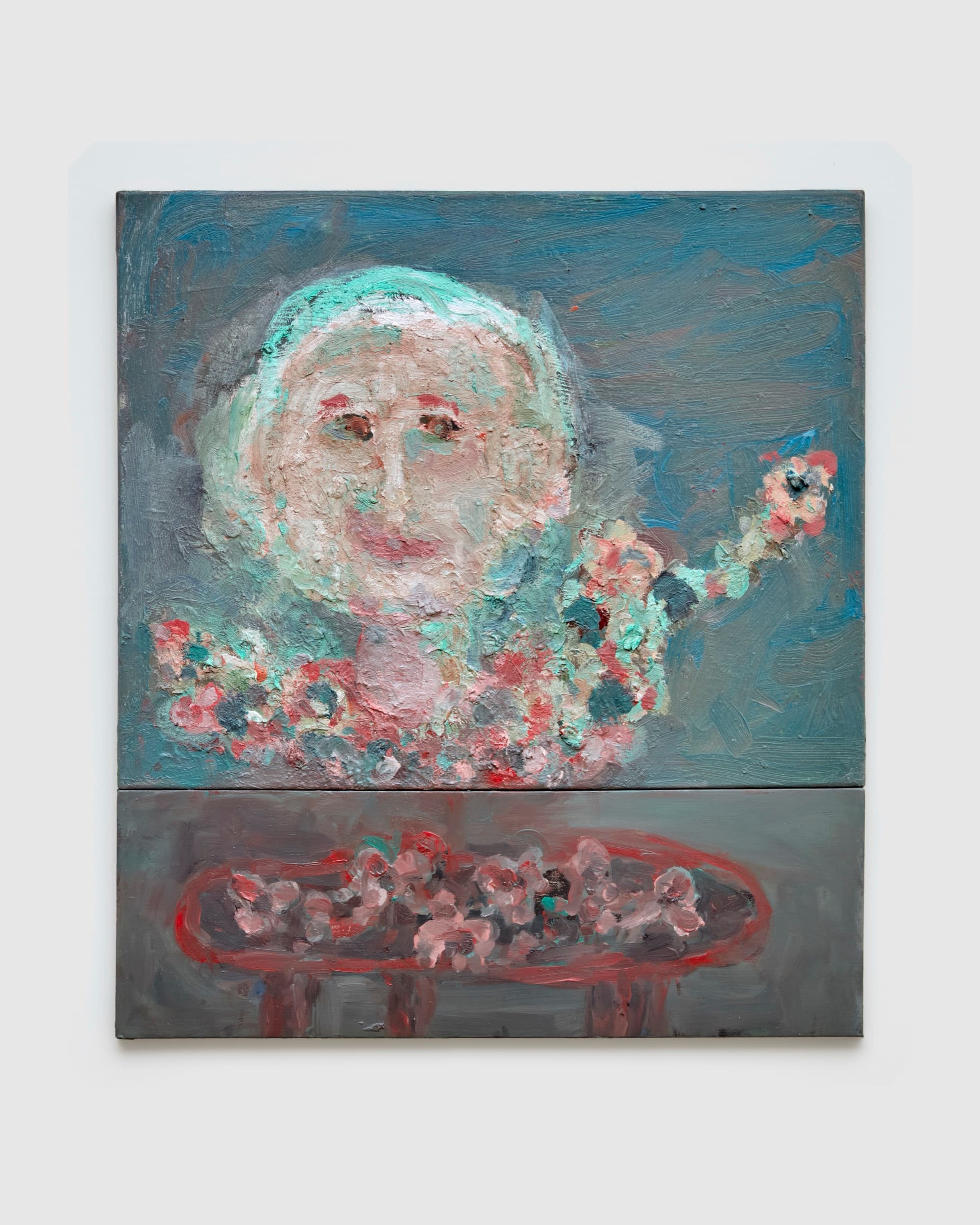 Farrell Brickhouse, The Orchid Lover, 2025. Oil on canvas, diptych, 34 × 30 inches. Courtesy the artist and Galerie Sardine.