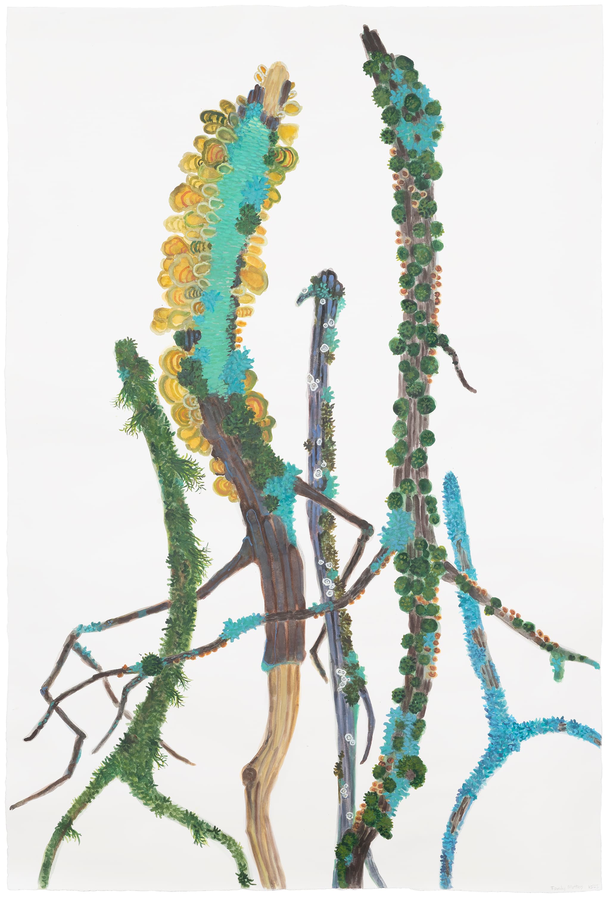 Katie Degroot, Family Matters, 2025. Watercolor and opaque watercolor on paper, 60 × 40 inches. Courtesy the artist and Kathryn Markel Fine Arts.