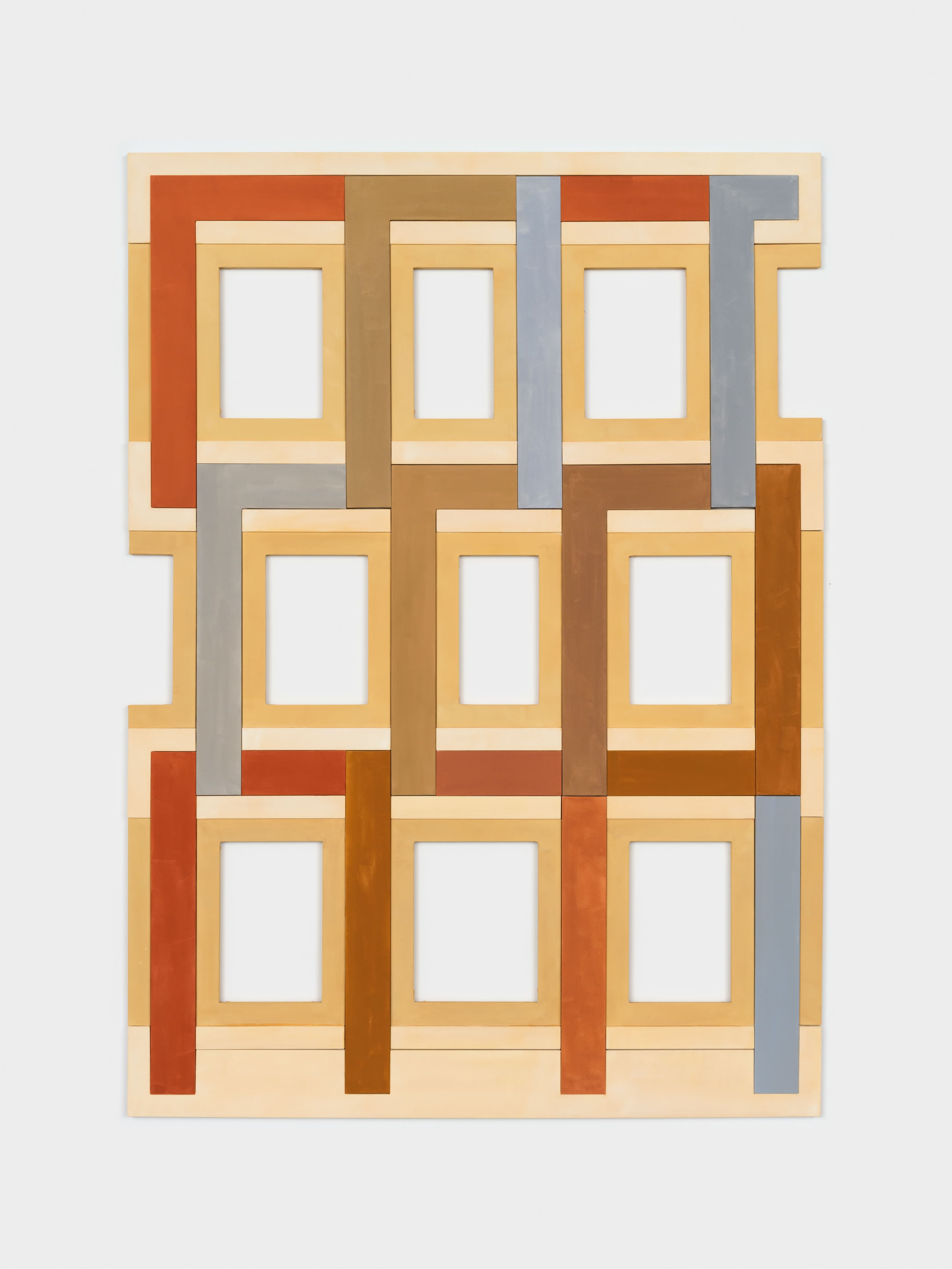 David Novros, untitled, 2025. Oil and murano on canvas, 37 panels, overall: 129 × 93 inches. © 2026 David Novros / Artists Rights Society (ARS), New York. Courtesy Paula Cooper Gallery, New York. Photo: Steven Probert Studio.