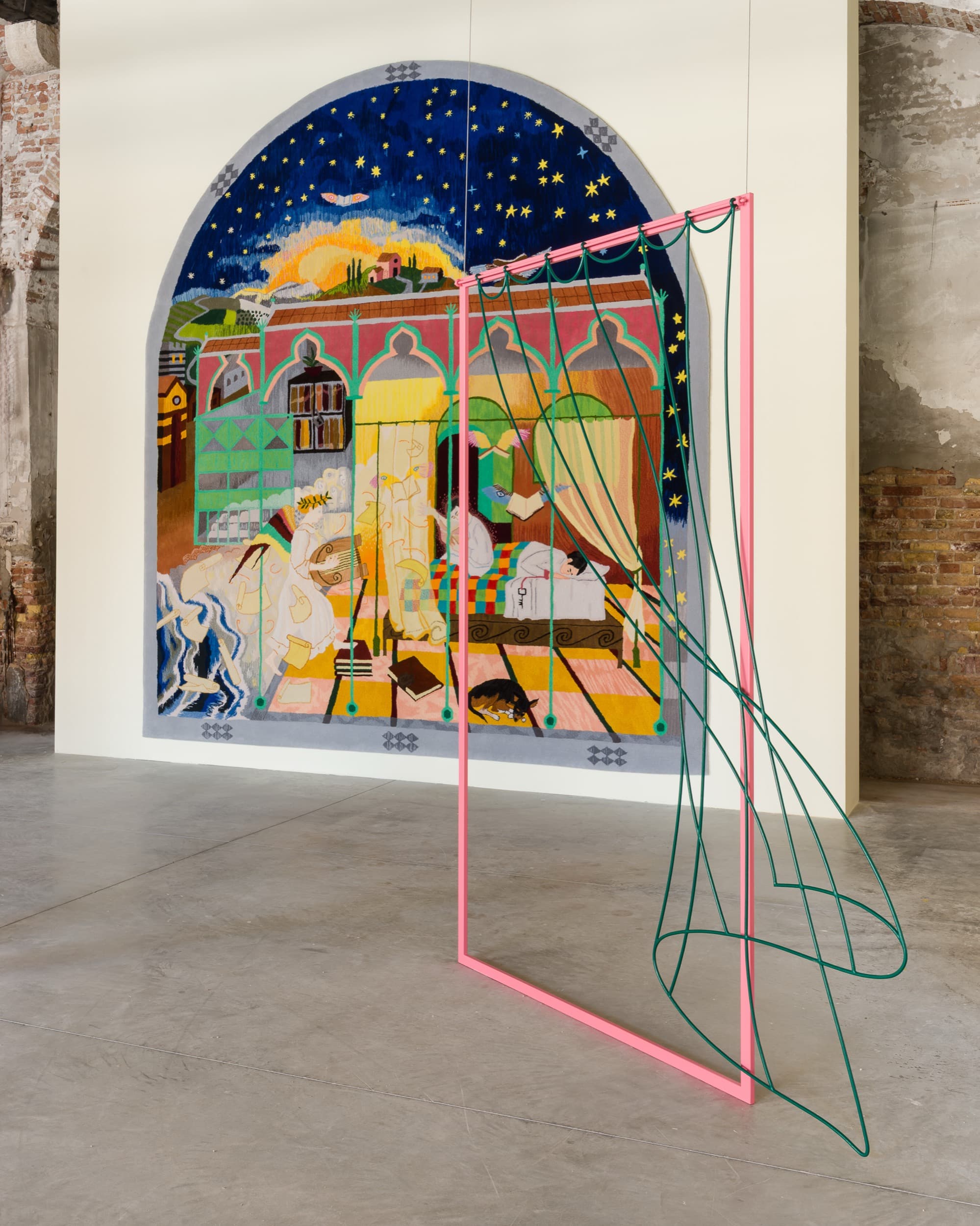 Isabel Nolan, Oh! & Aldus Dreams of a Plentiful Supply of Good Books, both 2026. Installation view: Isabel Nolan: Dreamshook, Pavilion of Ireland, 61st International Art Exhibition, La Biennale di Venezia, 2026. Courtesy the artist and Kerlin Gallery, Dublin. Photo: Mark Blower.