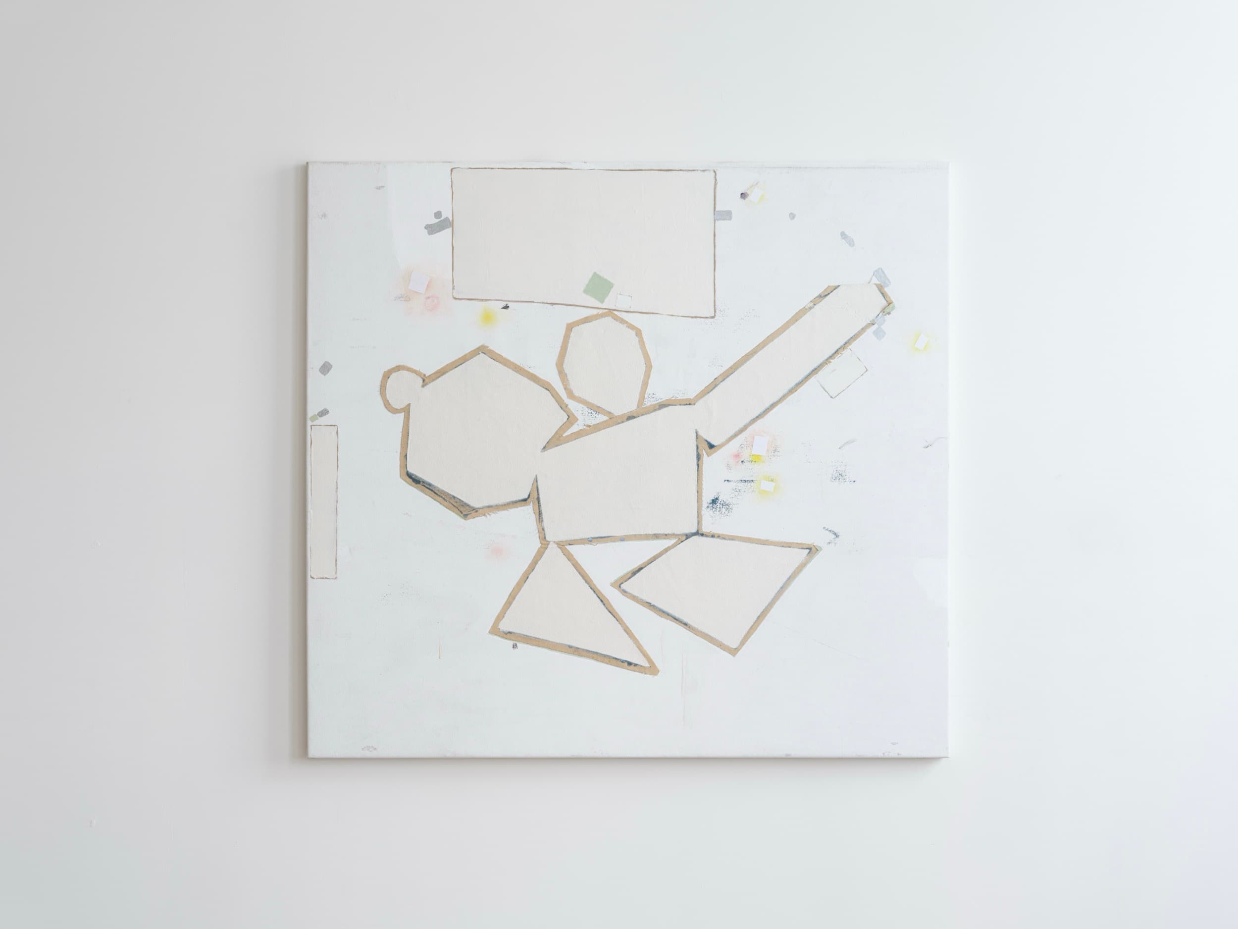 Mitchell Kehe, Untitled 14, 2025. Acrylic, oil, enamel, collage, fabric on canvas, 50 × 54 inches. Photo: Jason Loebs.