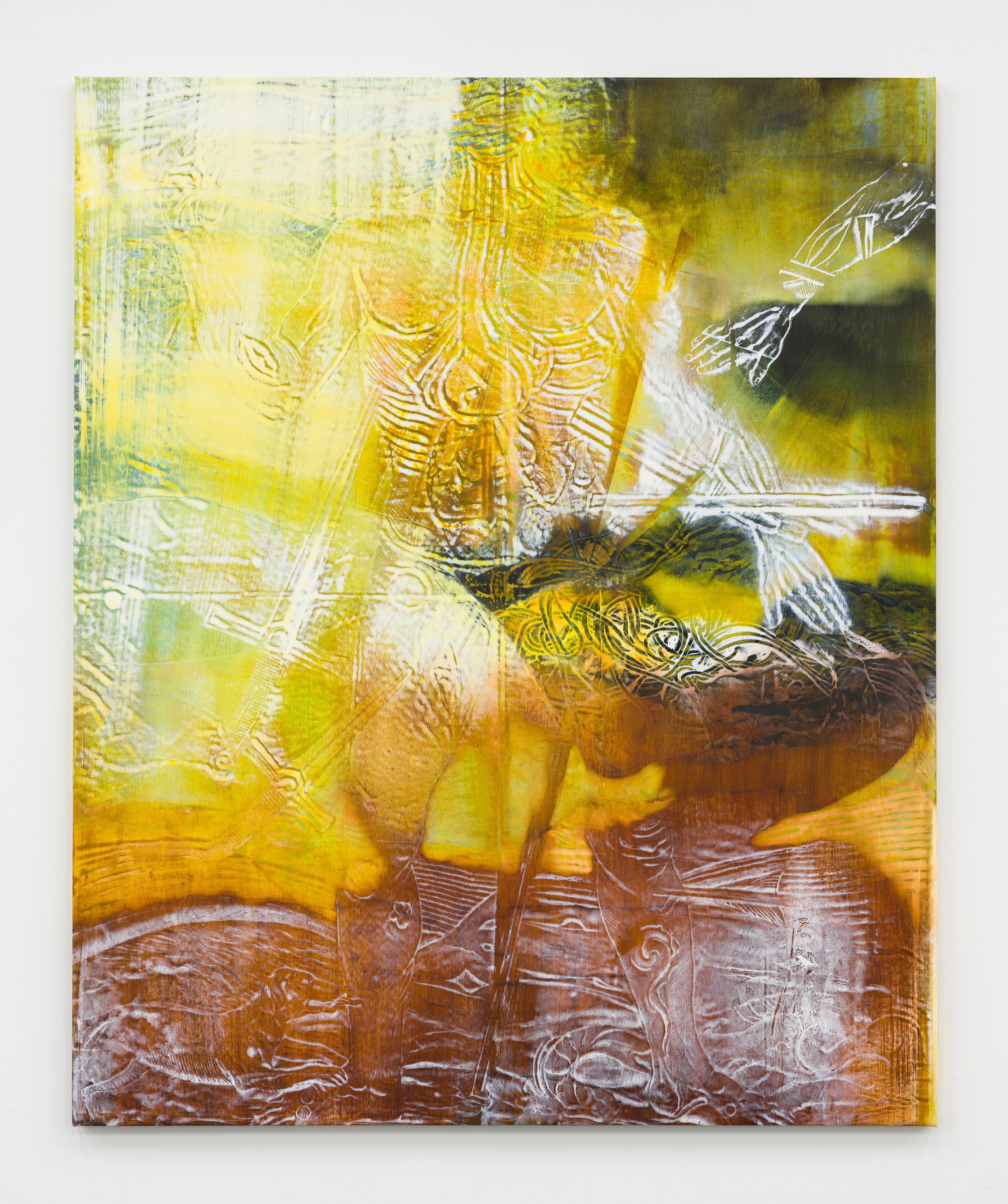 Alex Carver, The Return of the Repressed (after Wound Man), 2026. Oil on linen, 78 × 64 ¼ inches. Courtesy the artist and Miguel Abreu Gallery.