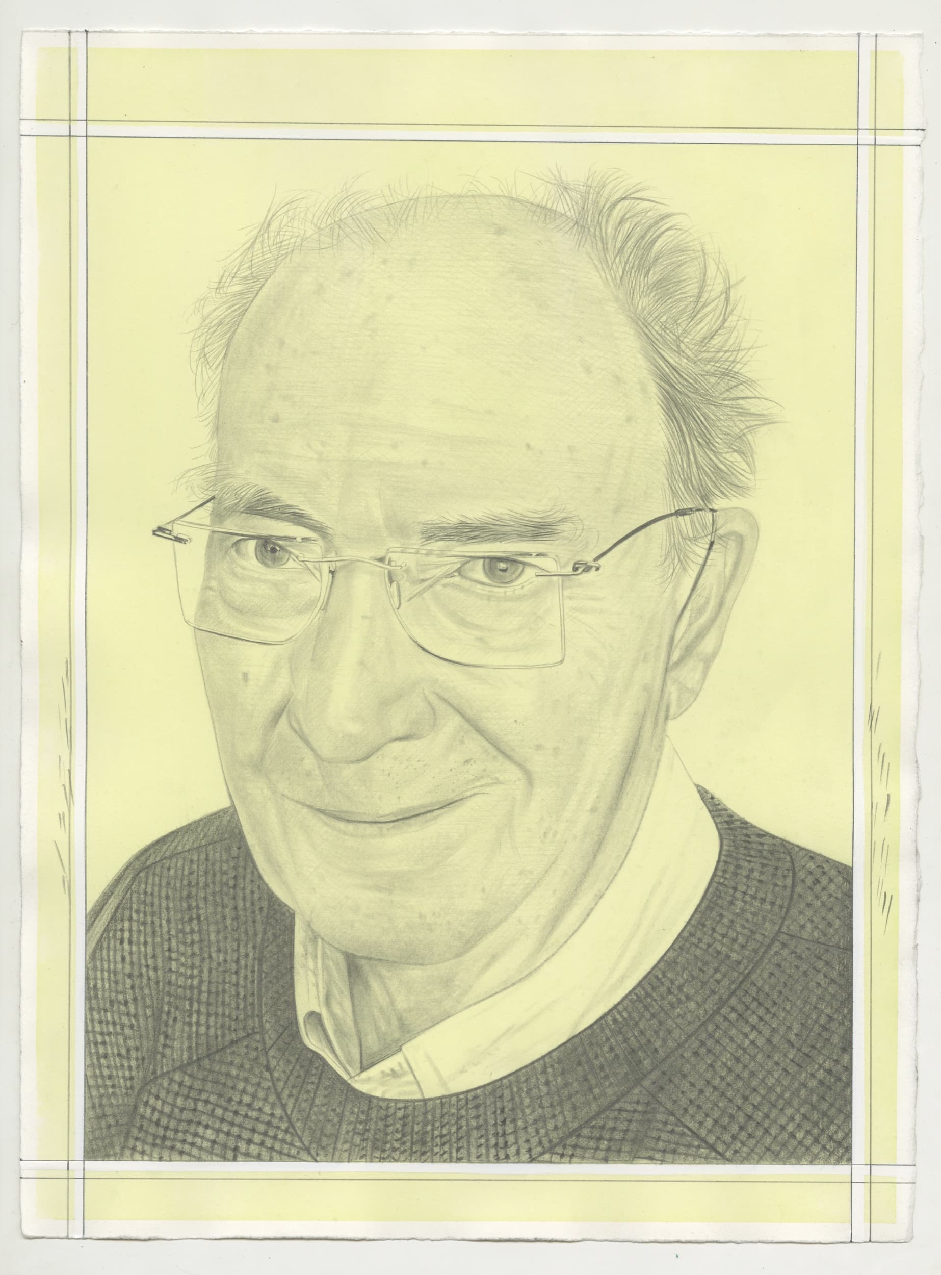 Portrait of Thierry de Duve, pencil on paper by Phong H. Bui.