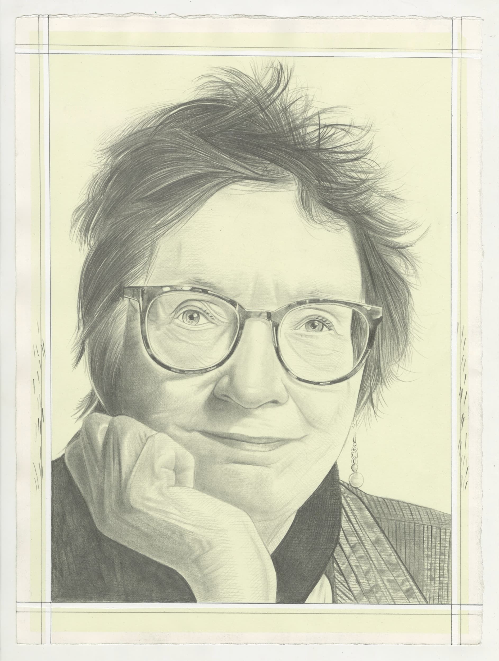 Portrait of JoAnne Akalaitis, pencil on paper by Phong H. Bui.