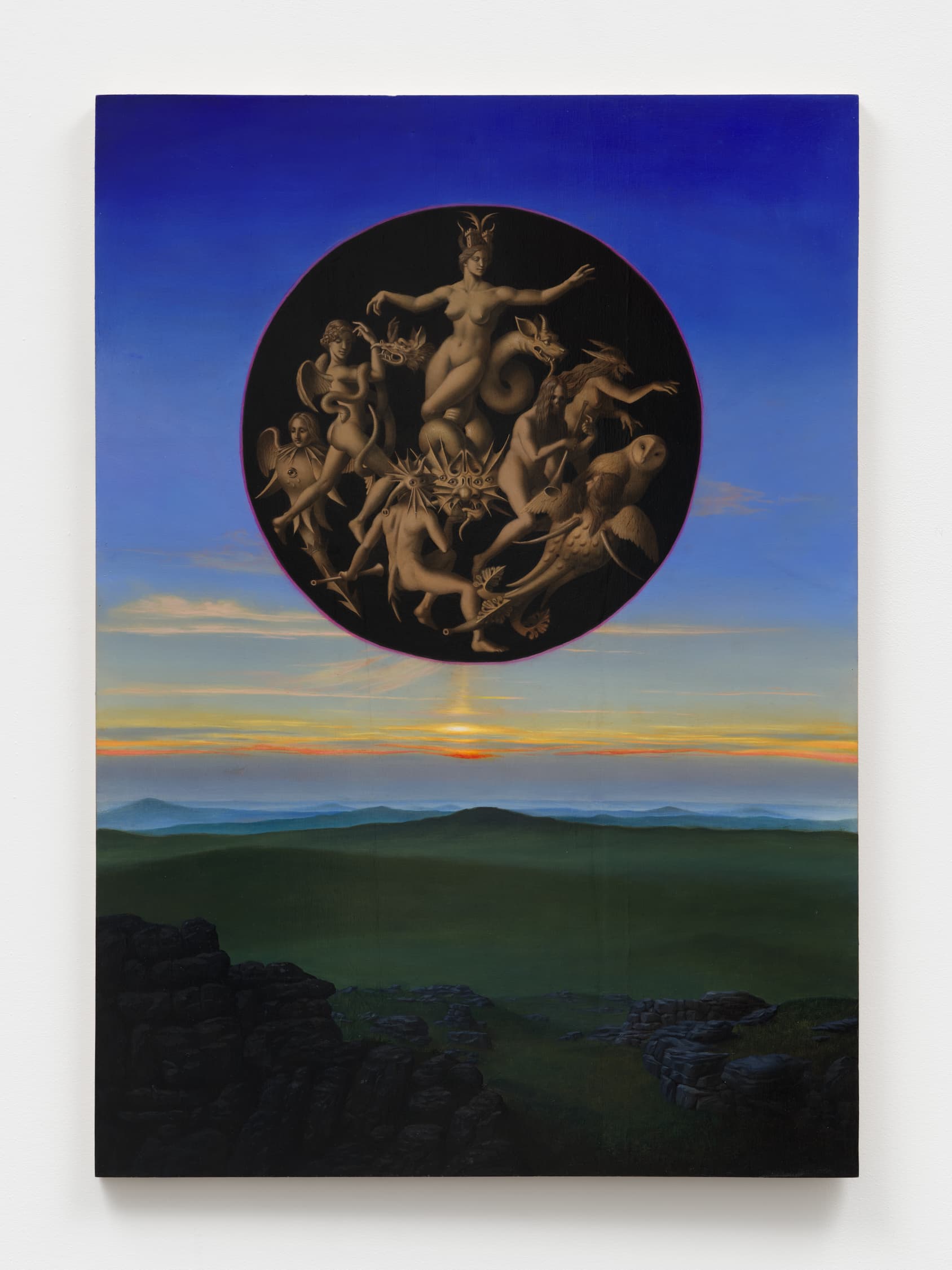 Ryan Driscoll, The Gate, 2026. Oil on wood, 33 ¹⁄₁₆ × 23 ⁵⁄₁₆. Courtesy the artist and Anat Ebgi, Los Angeles / New York. Photo: New Document.
