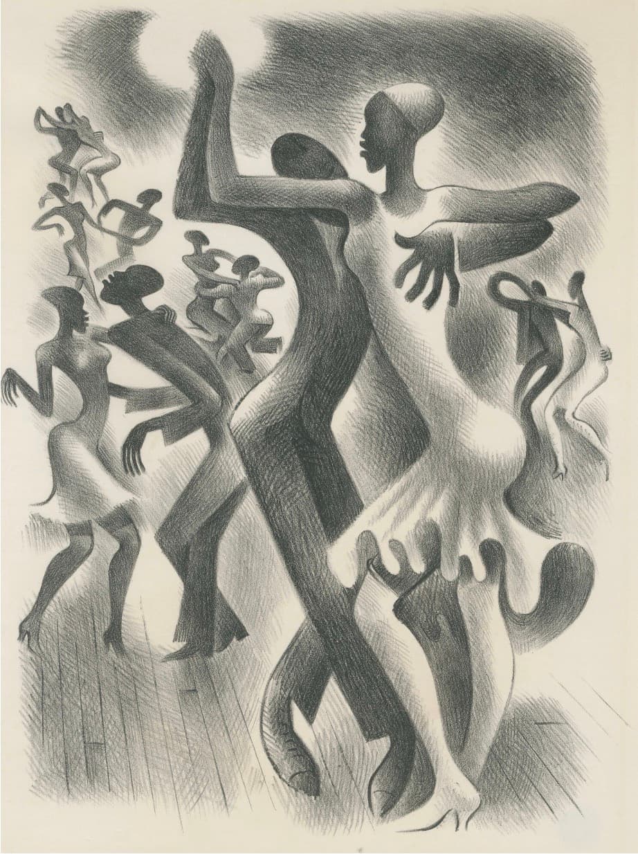 Miguel Covarrubias, The Lindy Hop, 1936. Lithograph, 13 ½ × 10 ¼ inches. © Miguel Covarrubias. Courtesy the artist and Kurimanzutto Mexico City / New York.