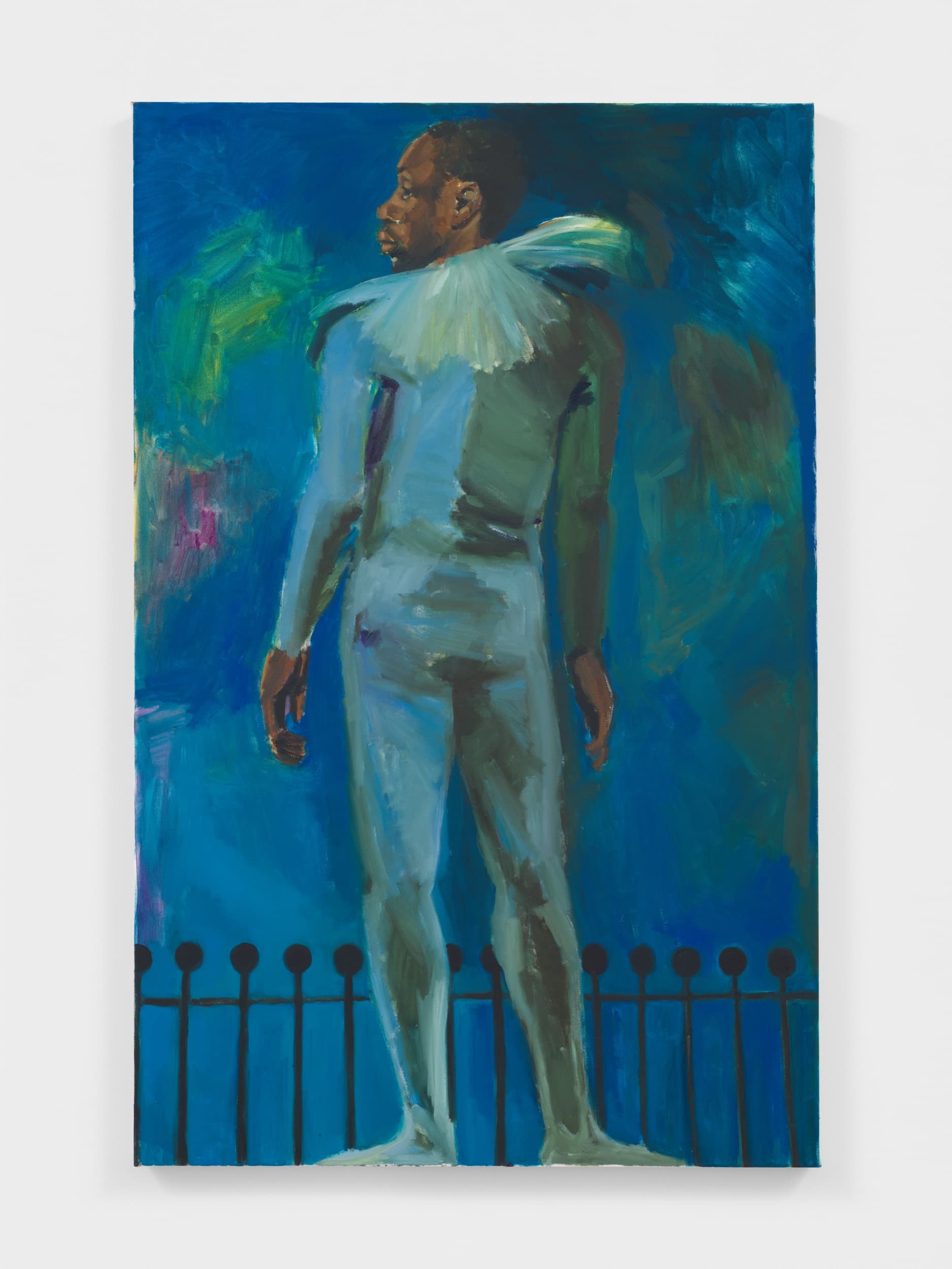 Lynette Yiadom-Boakye, Shining Honeycreeper, 2025. Oil on linen, 55 ⅛ × 35 ½ × 1 ½ inches. © Lynette Yiadom-Boakye. Courtesy the artist and Jack Shainman Gallery, New York. Photo: Dan Bradica Studio.