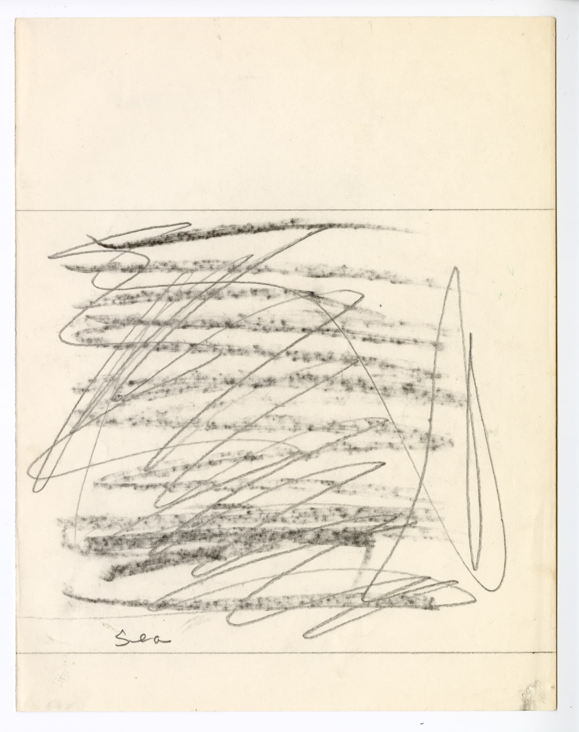 Sheet from Embers working portfolio, ca. 1980. Graphite and charcoal on paper, 10 ⅝ x 8 ¼ inches. Joan Mitchell Papers, Joan Mitchell Foundation Archives, New York. © Estate of Joan Mitchell.