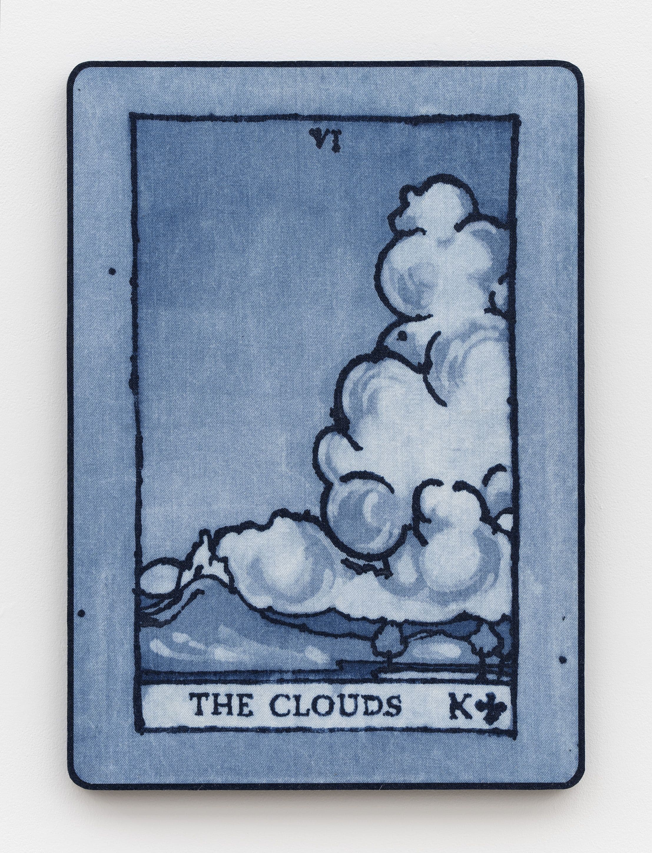 Nick Doyle, The Clouds, 2026. Bleached denim on panel, 24 × 18 inches. Courtesy the artist and Perrotin. Photo: Guillaume Ziccarelli.