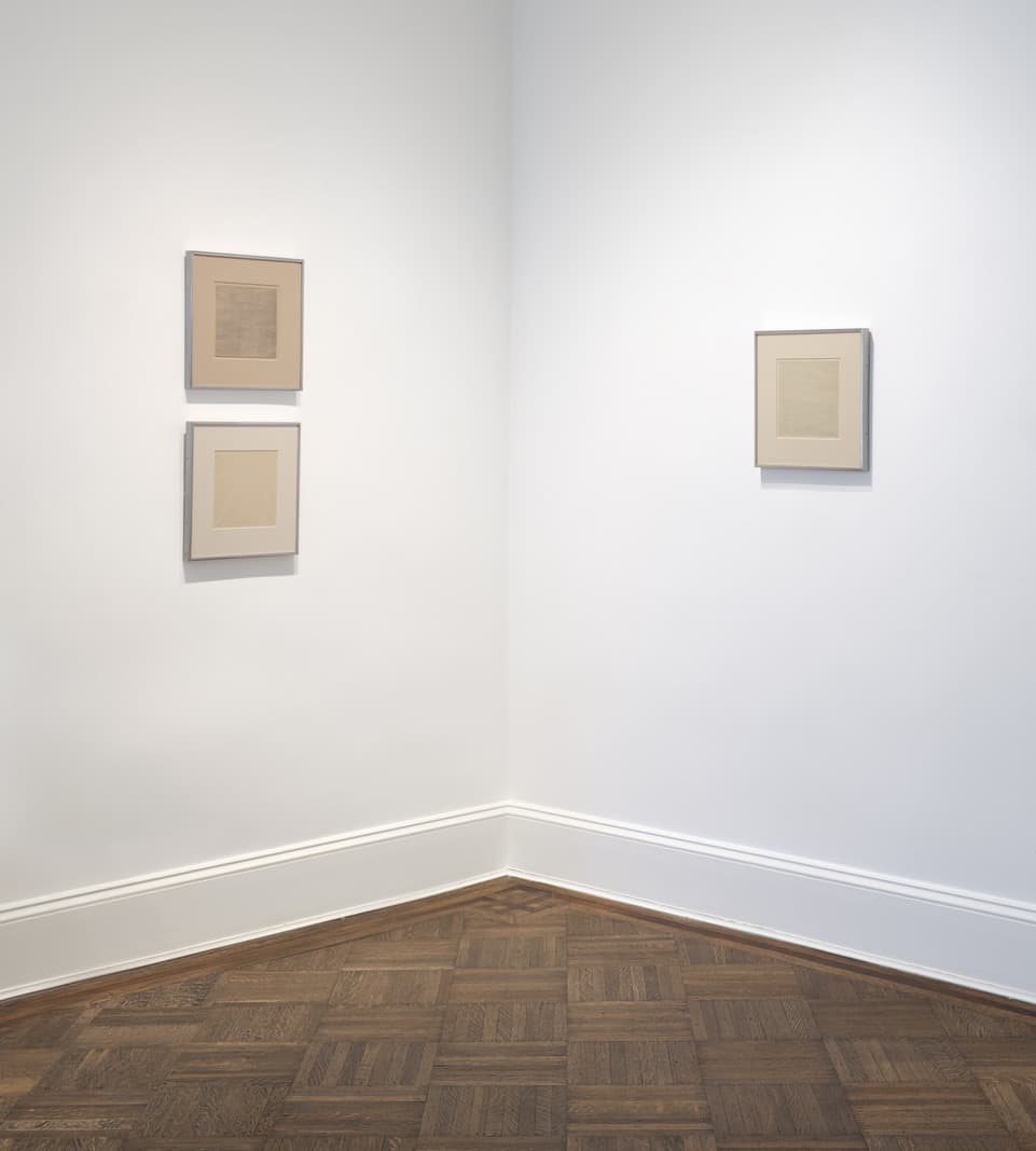 Installation view: Agnes Martin: Works on Paper from the 1960s, the Elkon Gallery, New York, 2026. Courtesy the Elkon Gallery.
