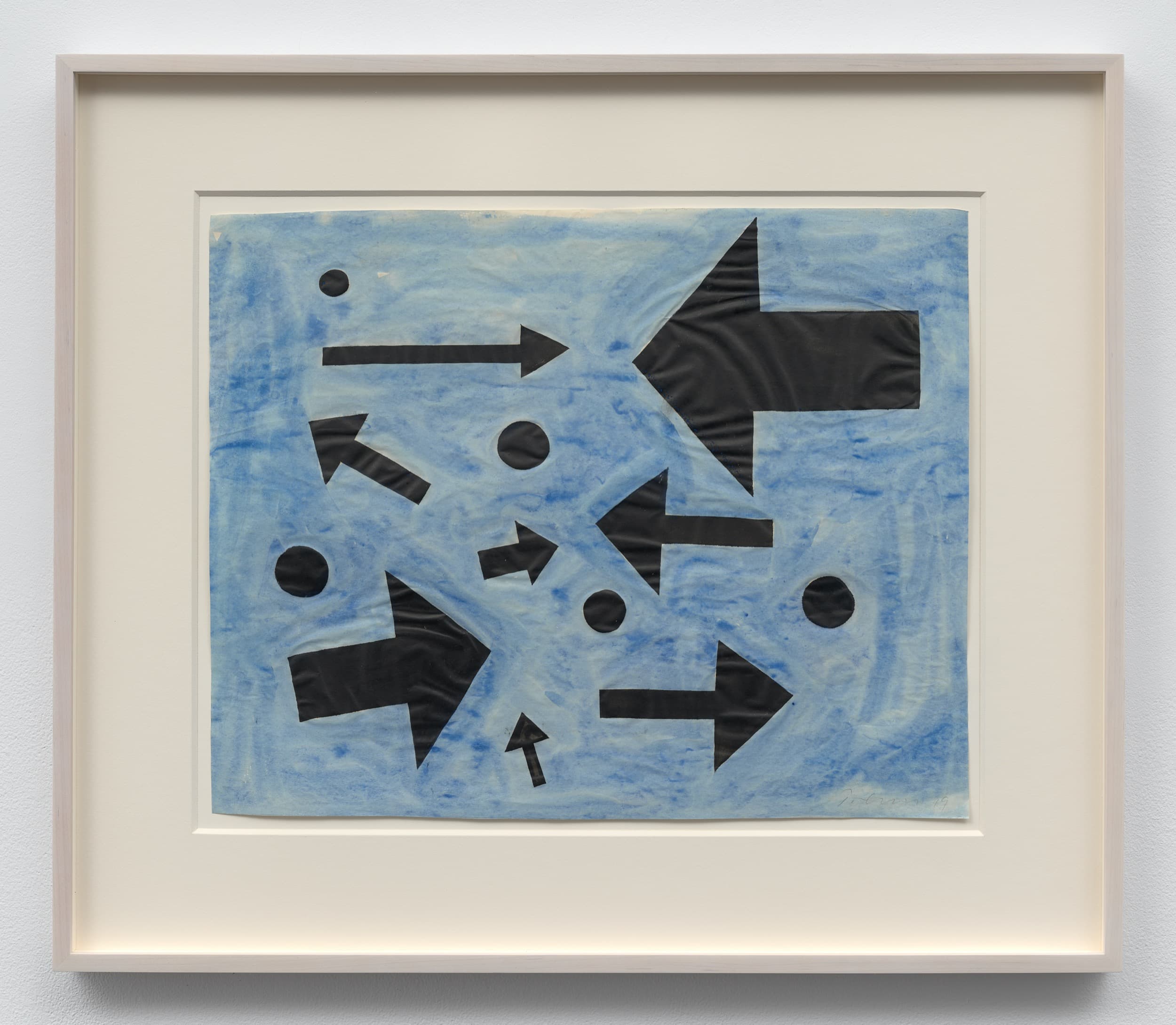 William Turnbull, Aquarium (Blue), 1949. Collage and paint on paper, 16 ½ × 20 ¾ inches. © Estate of William Turnbull / Artists Rights Society (ARS), New York. Courtesy Karma.