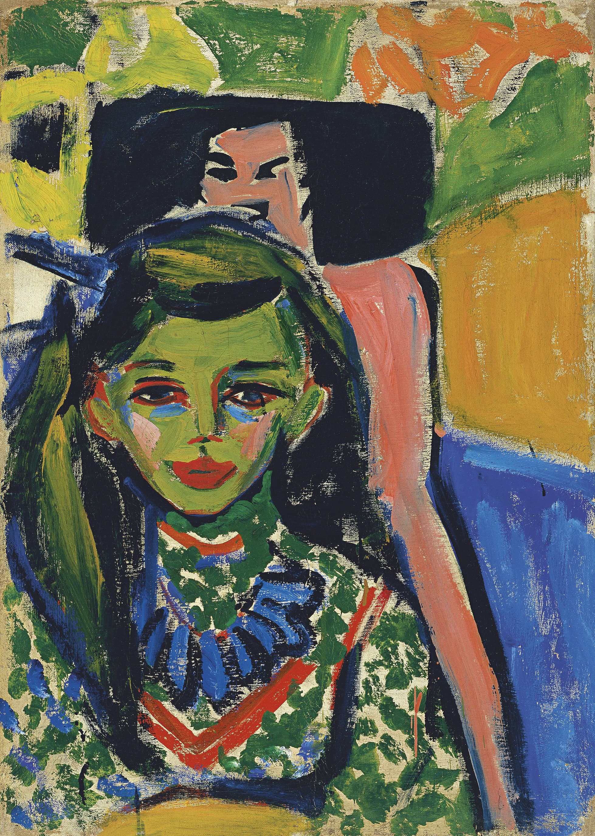 Ernst Ludwig Kirchner, Fränzi in front of Carved Chair, 1910. Oil on canvas, 28 x 19 ½ inches. Courtesy Museo Nacional Thyssen-Bornemisza, Madrid. © Museo Nacional Thyssen-Bornemisza, Madrid.