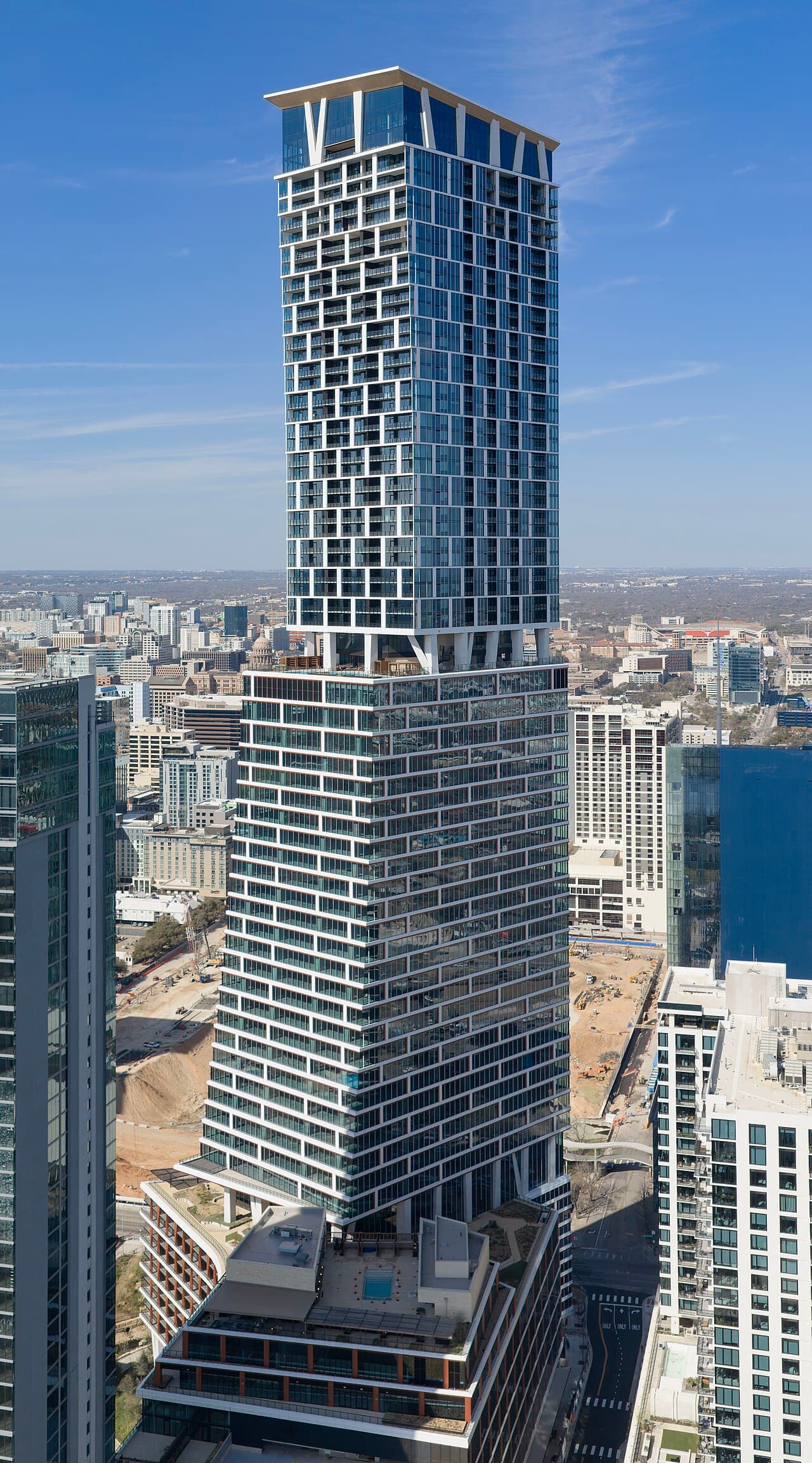 Waterline is a 1,034 feet supertall skyscraper in Austin, Texas, designed to be mixed-use with residential, office, and hotel space. It is the tallest building in Texas. 3 March 2026. Photo: Quintin Soloviev. Quintin Soloviev, CC BY 4.0, via Wikimedia Commons.