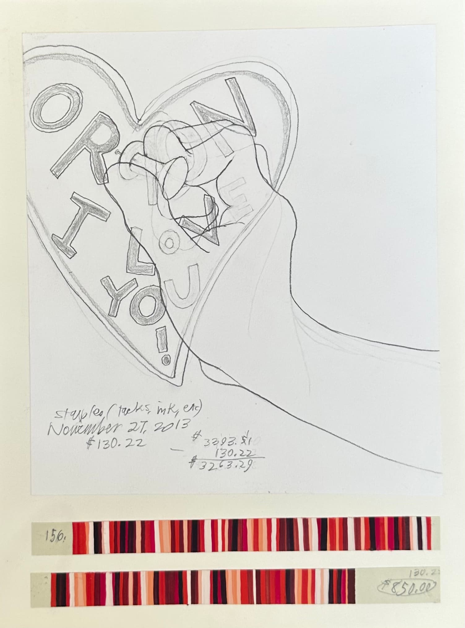 Danica Phelps, Income’s Outcome 156, 2013. Pencil on paper, 3 ⅗ x 7 inches. Courtesy the artist and Patrick Heide Contemporary Art.