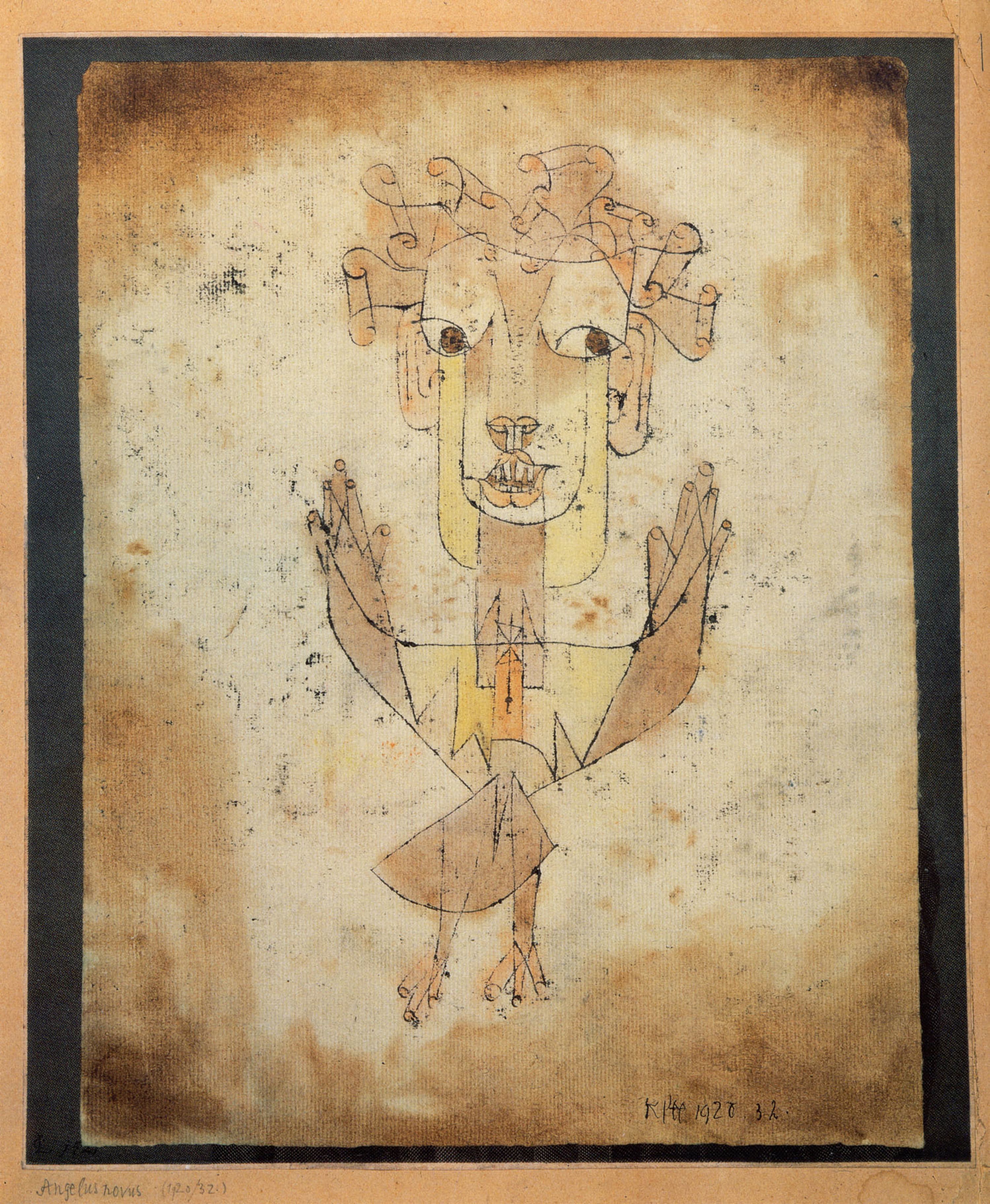 Paul Klee, Angelus Novus, 1920. Oil transfer and watercolor on paper, 12 ½ × 9 ½ inches. © 2026 Artists Rights Society (ARS), New York. Courtesy the Jewish Museum.