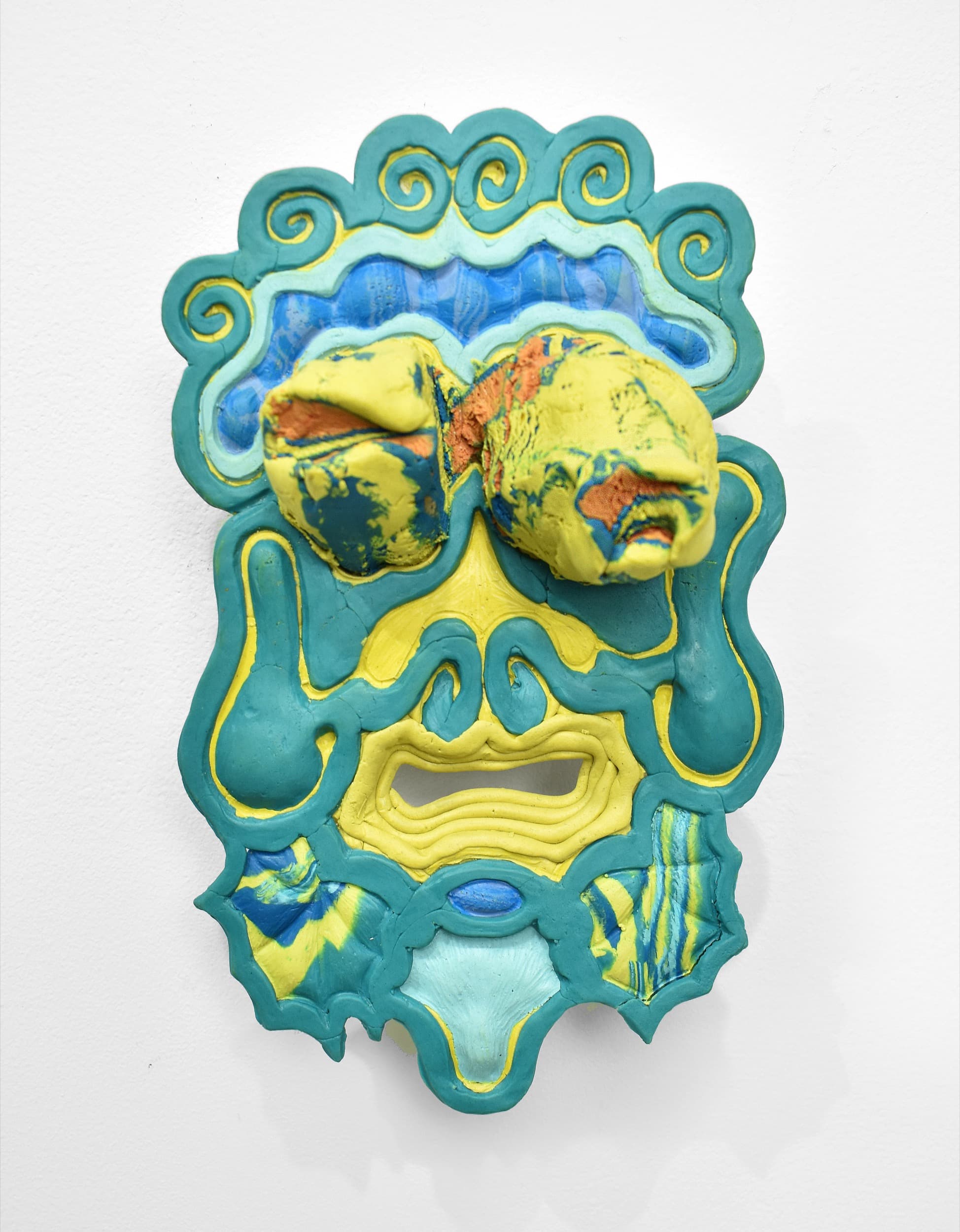 Daniel Wiener, Agog, 2024. Epoxy clay and dispersed pigment, 8 × 4 ¾ × 3 ½ inches. Courtesy the artists and Satchel Projects.